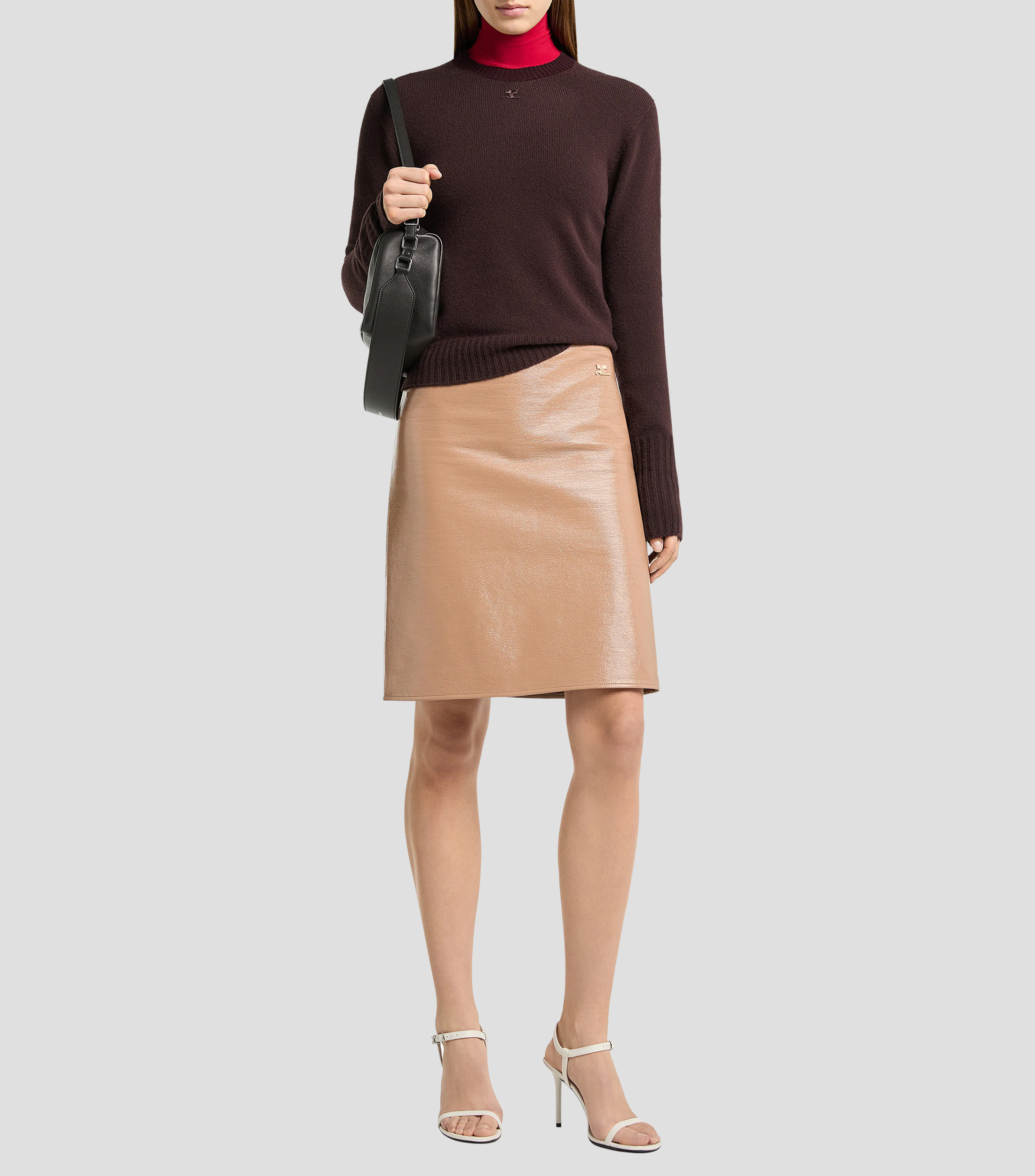 Falda midi de corte A lisa con detalle texturizado Mujer